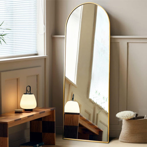 58x18 Inches Arched Full Length Mirror Aluminum Frame Gold