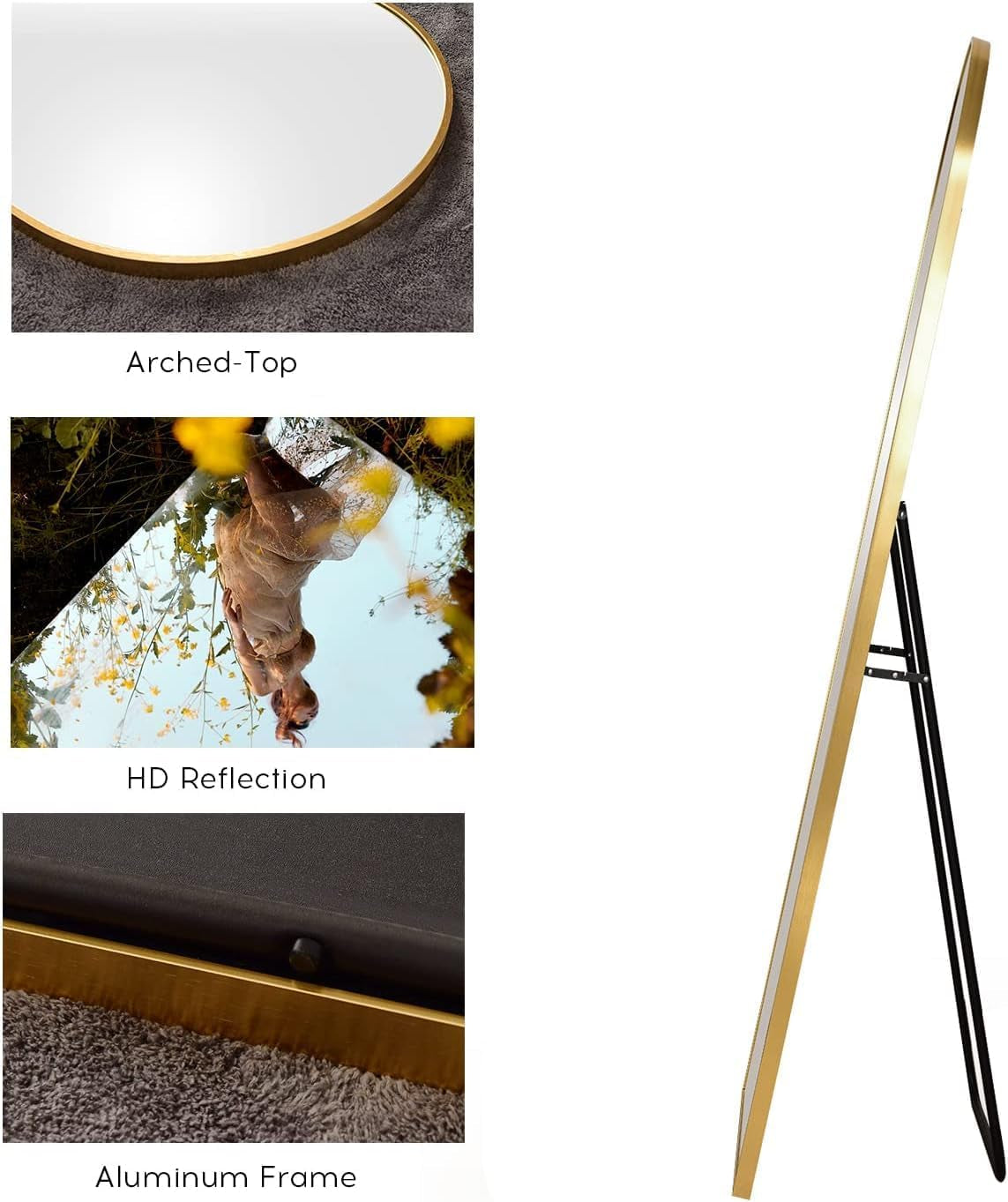 58x18 Inches Arched Full Length Mirror Aluminum Frame Gold