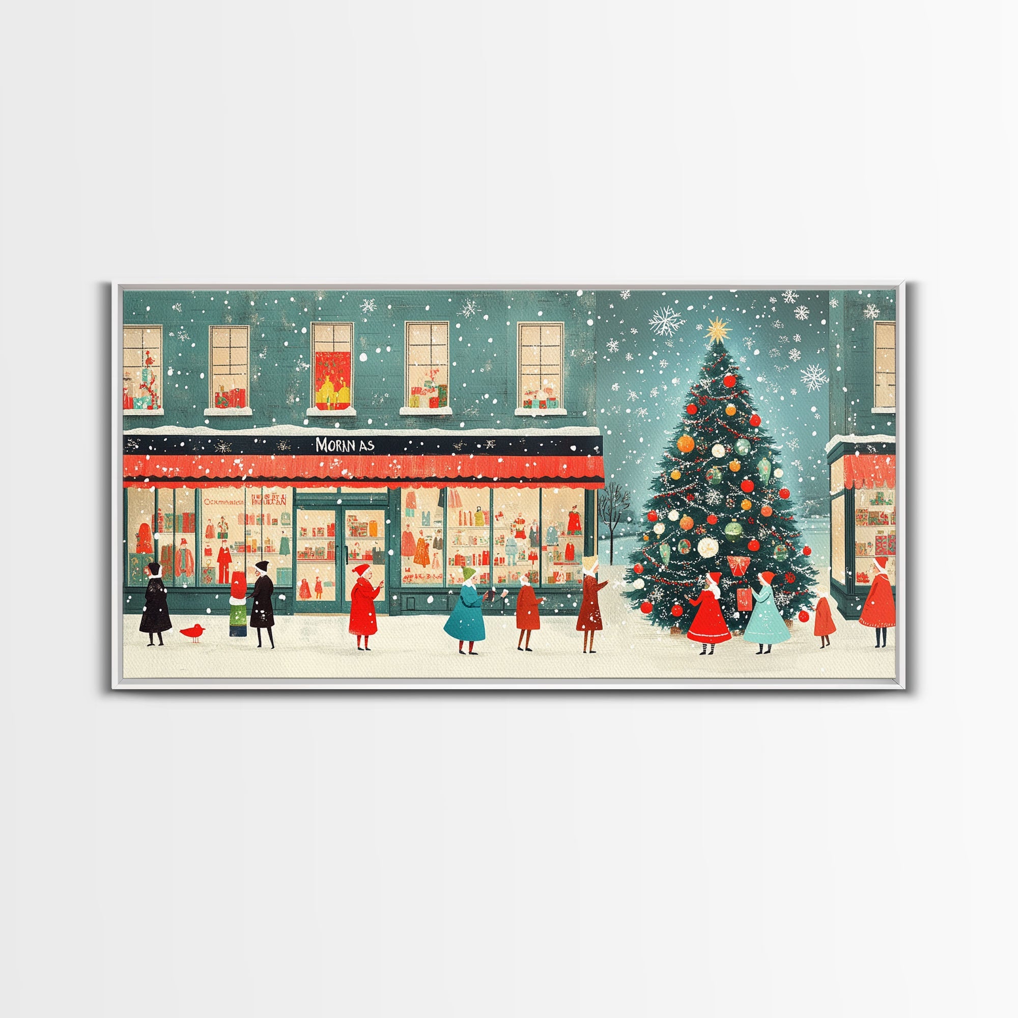 Mid Century Modern Christmas Framed Canvas Print, Retro Holiday Home Decor Christmas Decor, Best Gift Christmas Art, Holiday Wall Art