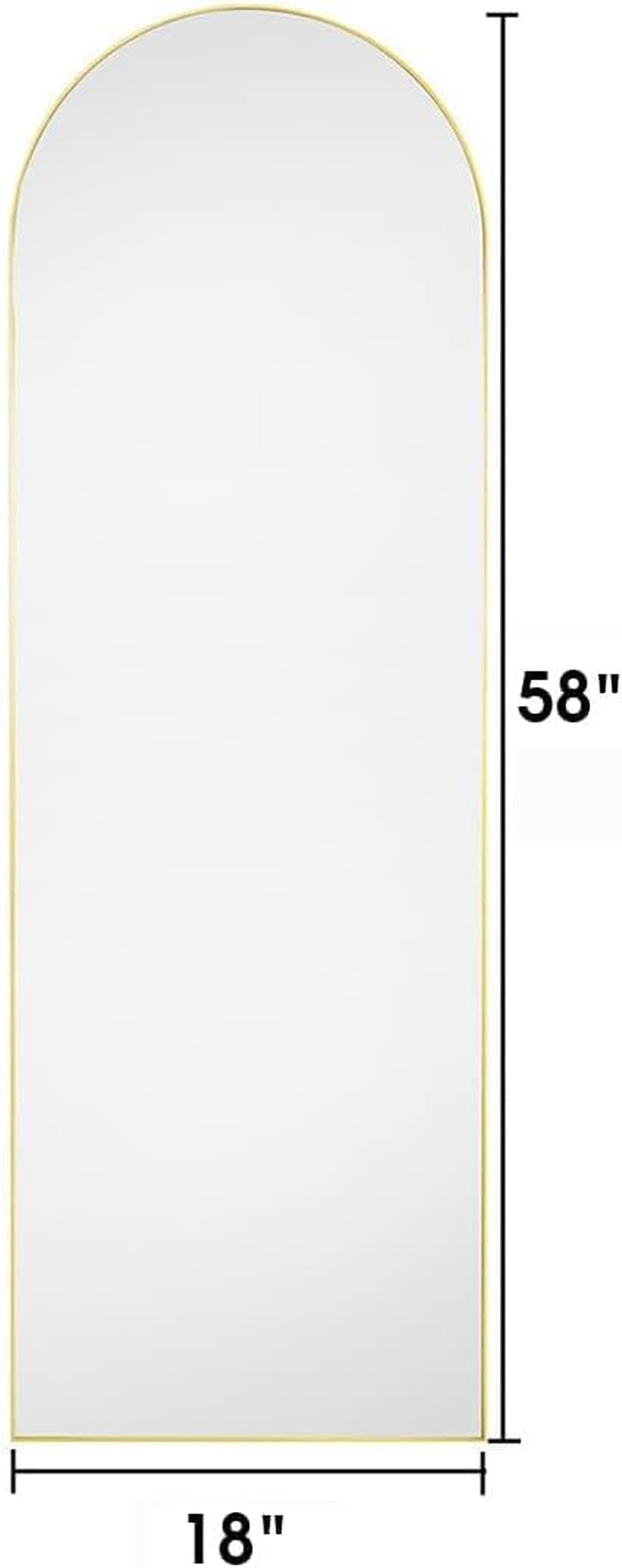 58x18 Inches Arched Full Length Mirror Aluminum Frame Gold