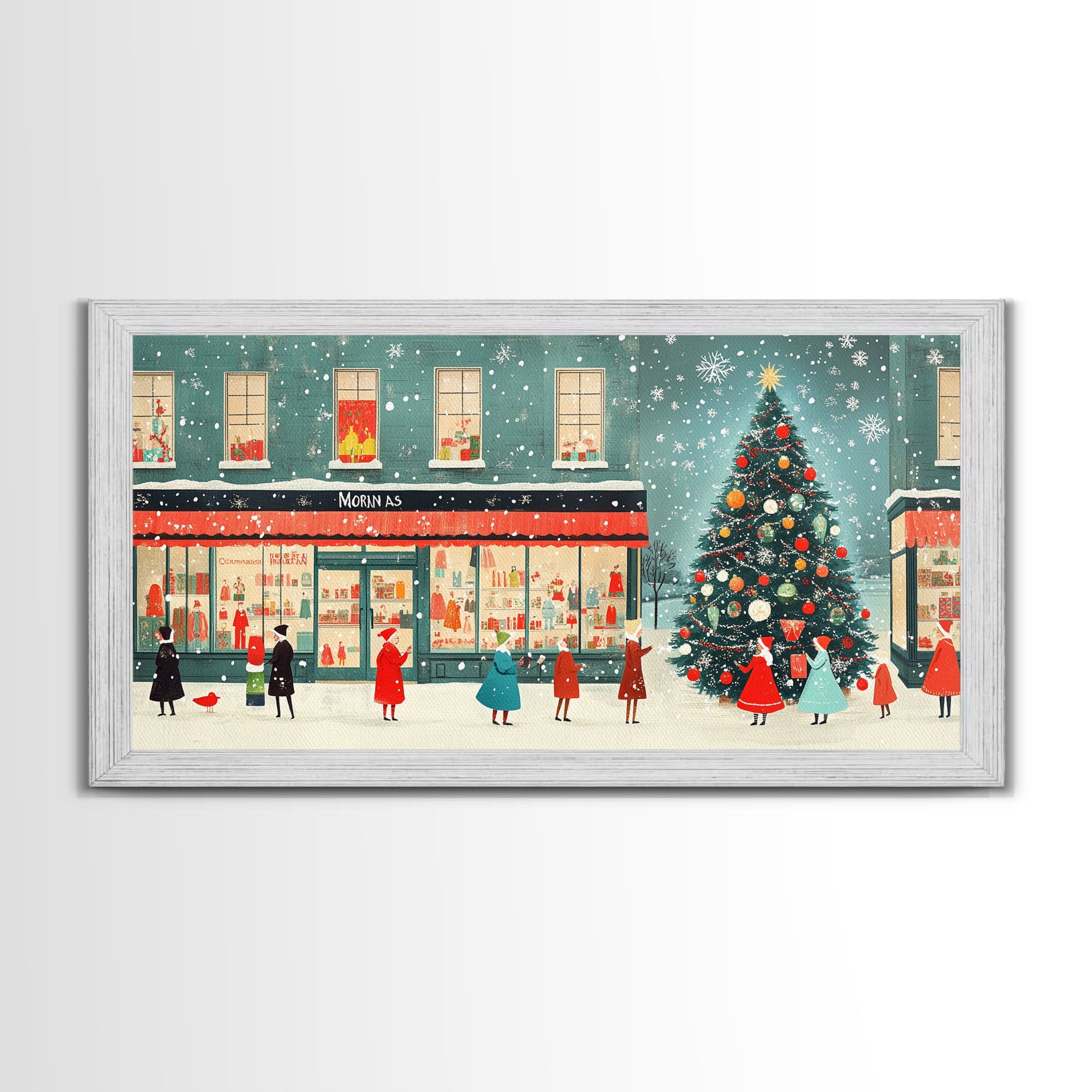 Mid Century Modern Christmas Framed Canvas Print, Retro Holiday Home Decor Christmas Decor, Best Gift Christmas Art, Holiday Wall Art