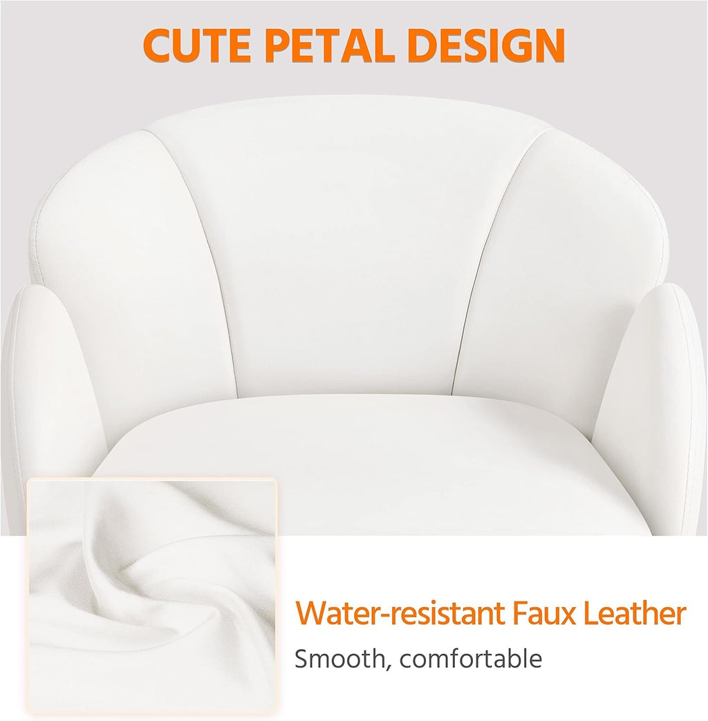 White Petal Desk Chair Faux Leather Swivel Office Chair