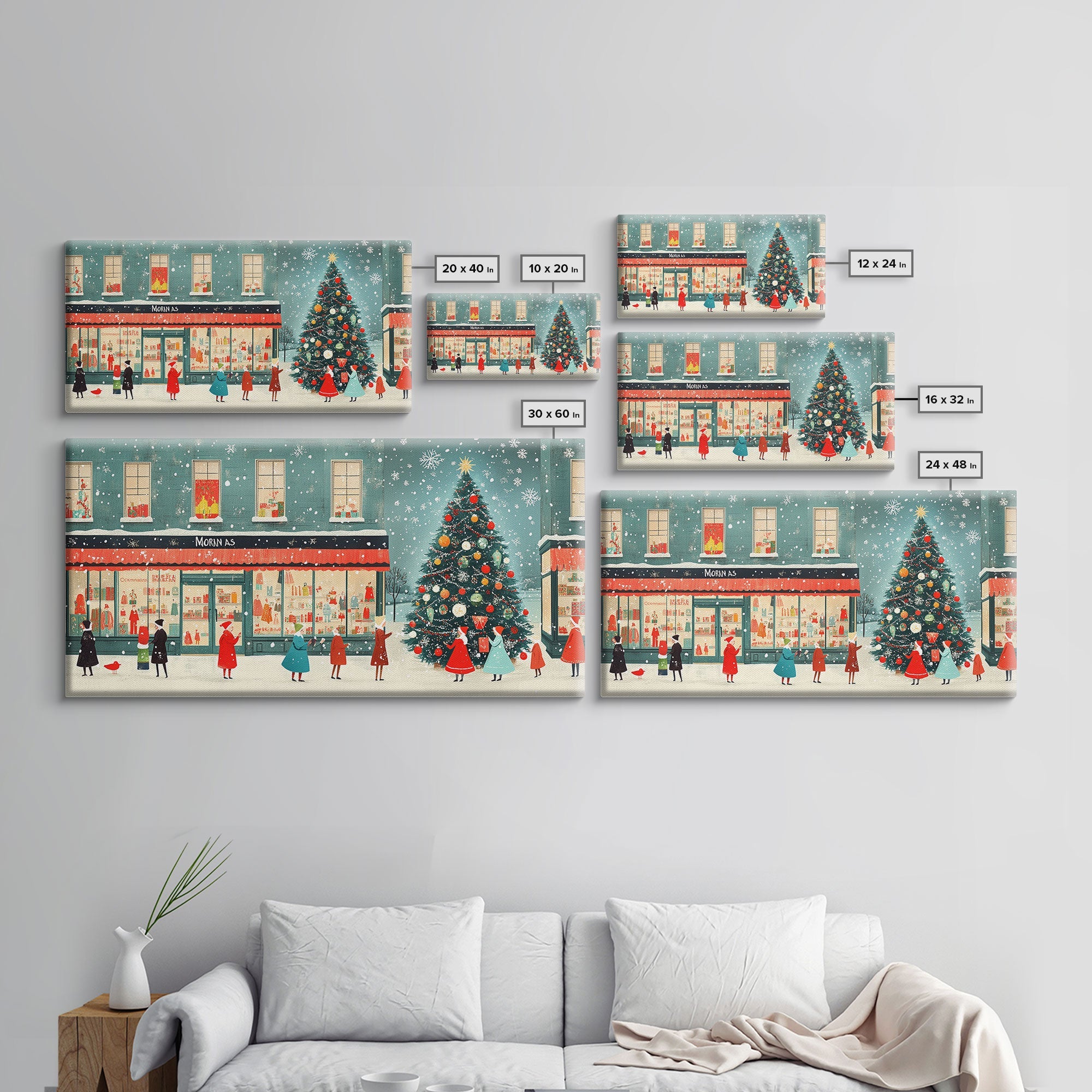 Mid Century Modern Christmas Framed Canvas Print, Retro Holiday Home Decor Christmas Decor, Best Gift Christmas Art, Holiday Wall Art