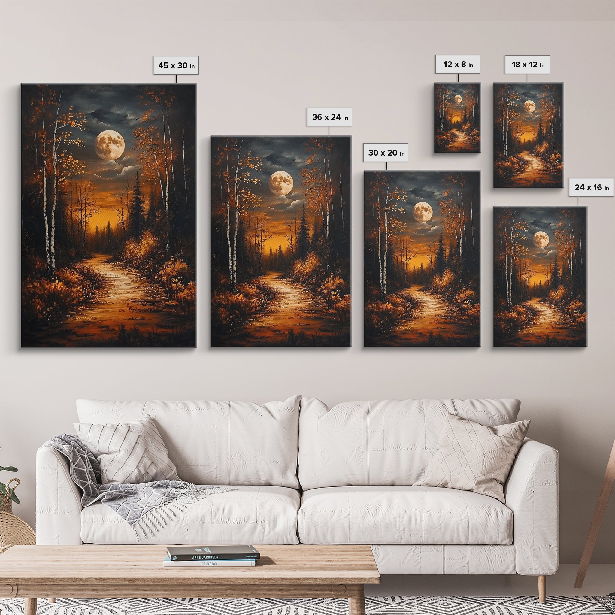 Full Moon Over The Haunted Forest, Framed Canvas Print, Wood Framed Wall Art, Dark Academia Witchy Decor, Moody Home Decor