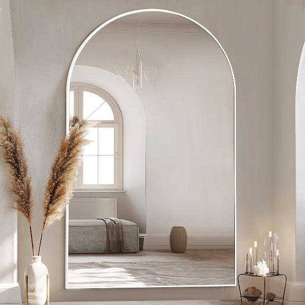 MELOMOIR Oversized Floor Mirror, Free Standing Leaning or Hanging, Suitable for Bedroom Living Room Home Gym Cloakroom, Thin Aluminum Frame, Tempered Glass, White