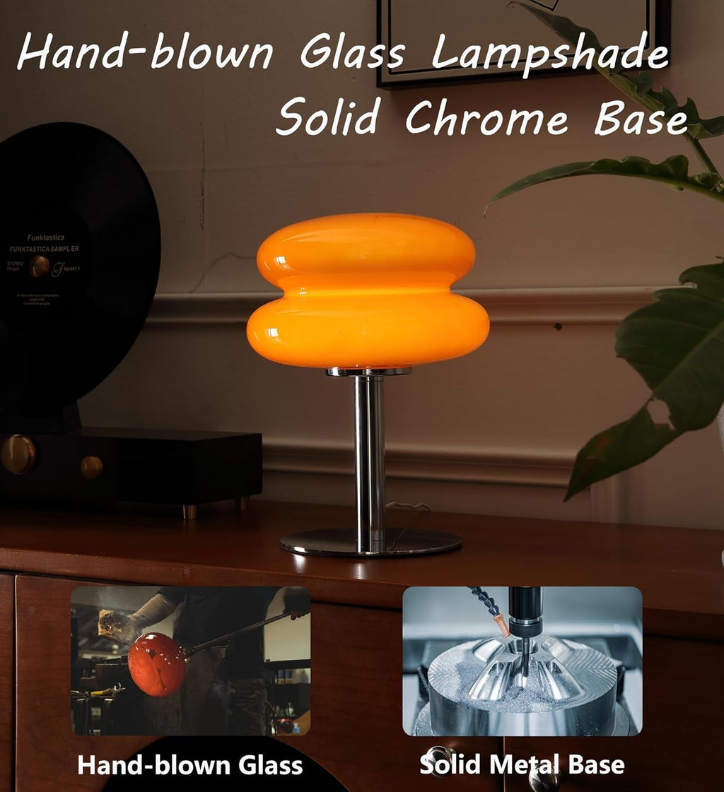Mushroom Table Lamp Orange Dimmable Glass Nightstand
