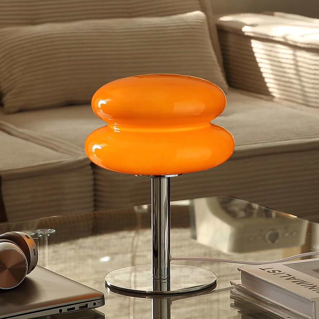 Mushroom Table Lamp Orange Dimmable Glass Nightstand
