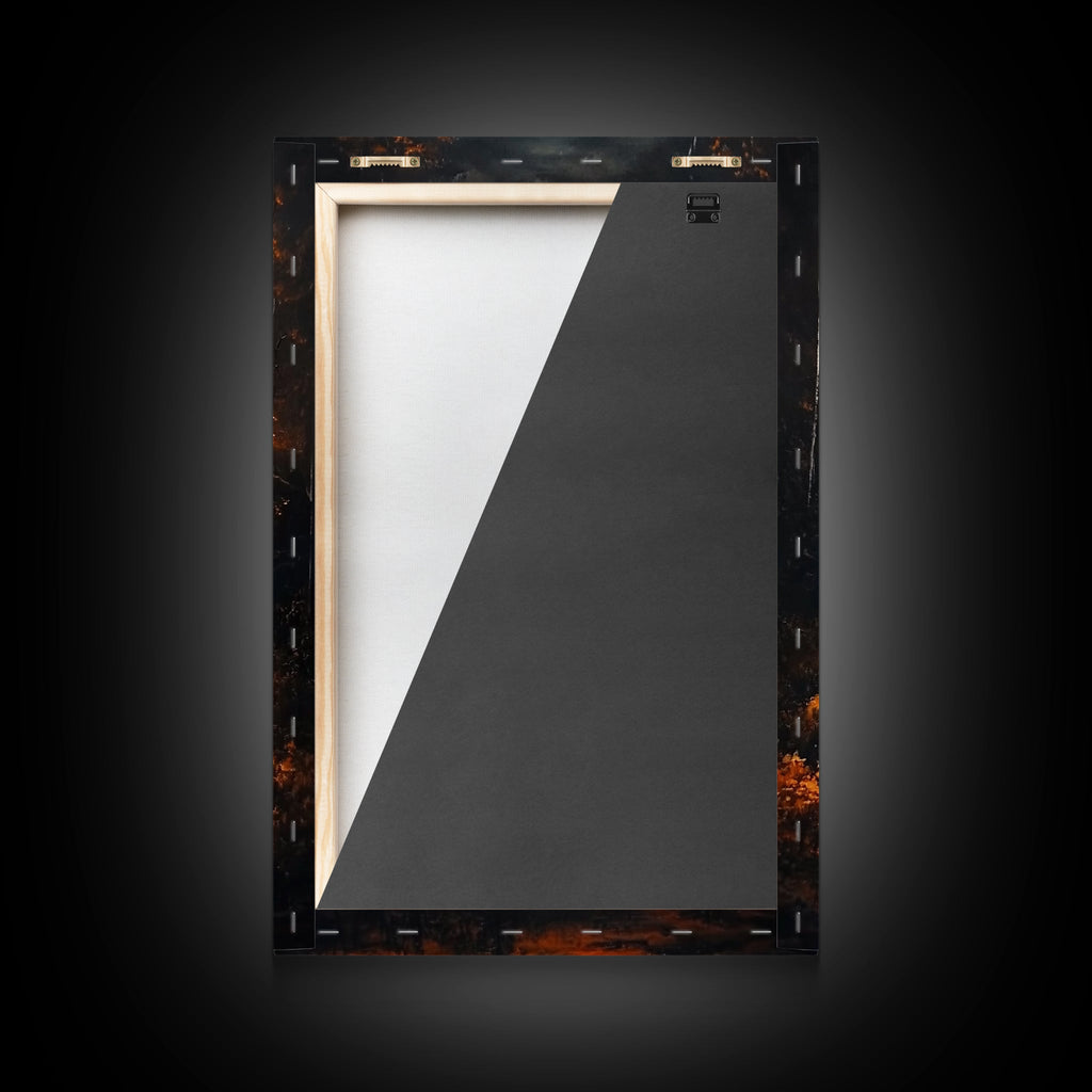 Full Moon Over The Haunted Forest, Framed Canvas Print, Wood Framed Wall Art, Dark Academia Witchy Decor, Moody Home Decor