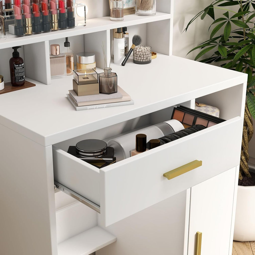 Vanity Desk With Oversized Mirror And Illumination