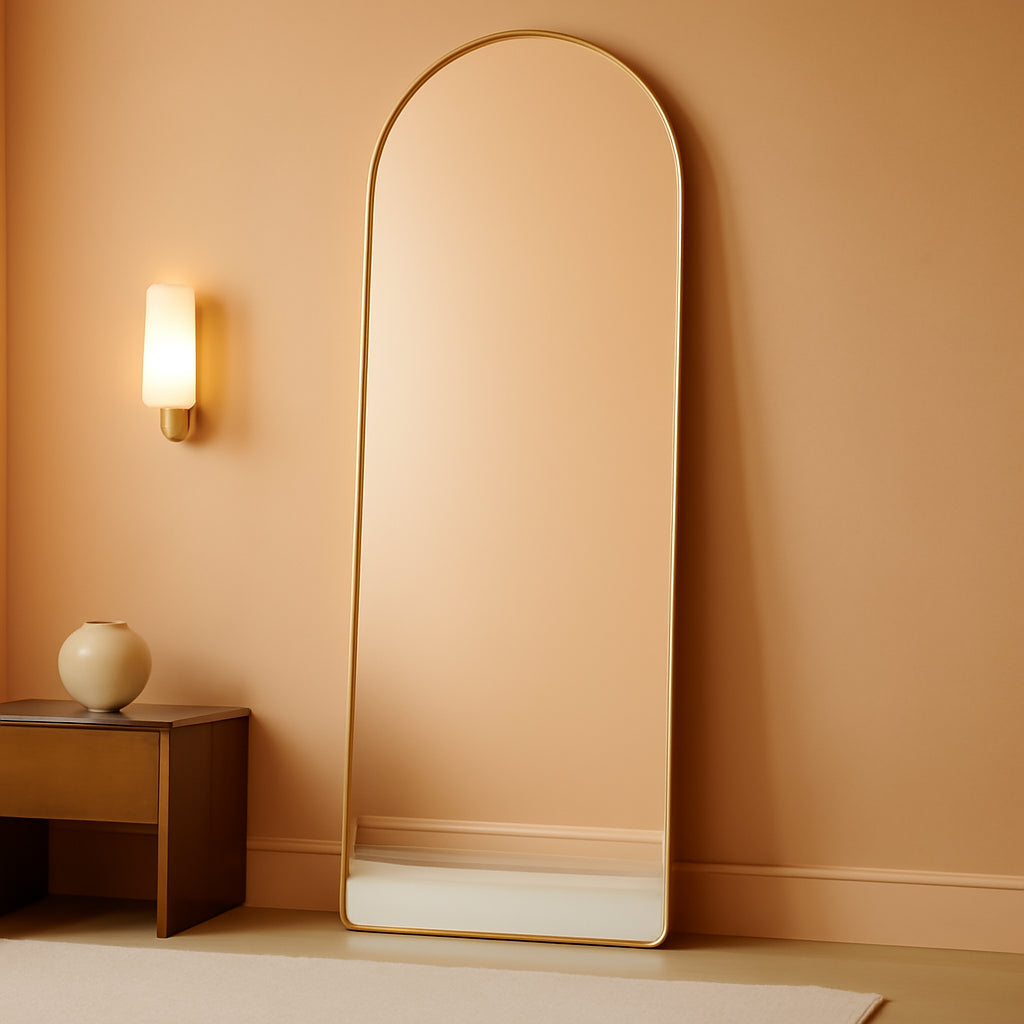 58x18 Inches Arched Full Length Mirror Aluminum Frame Gold