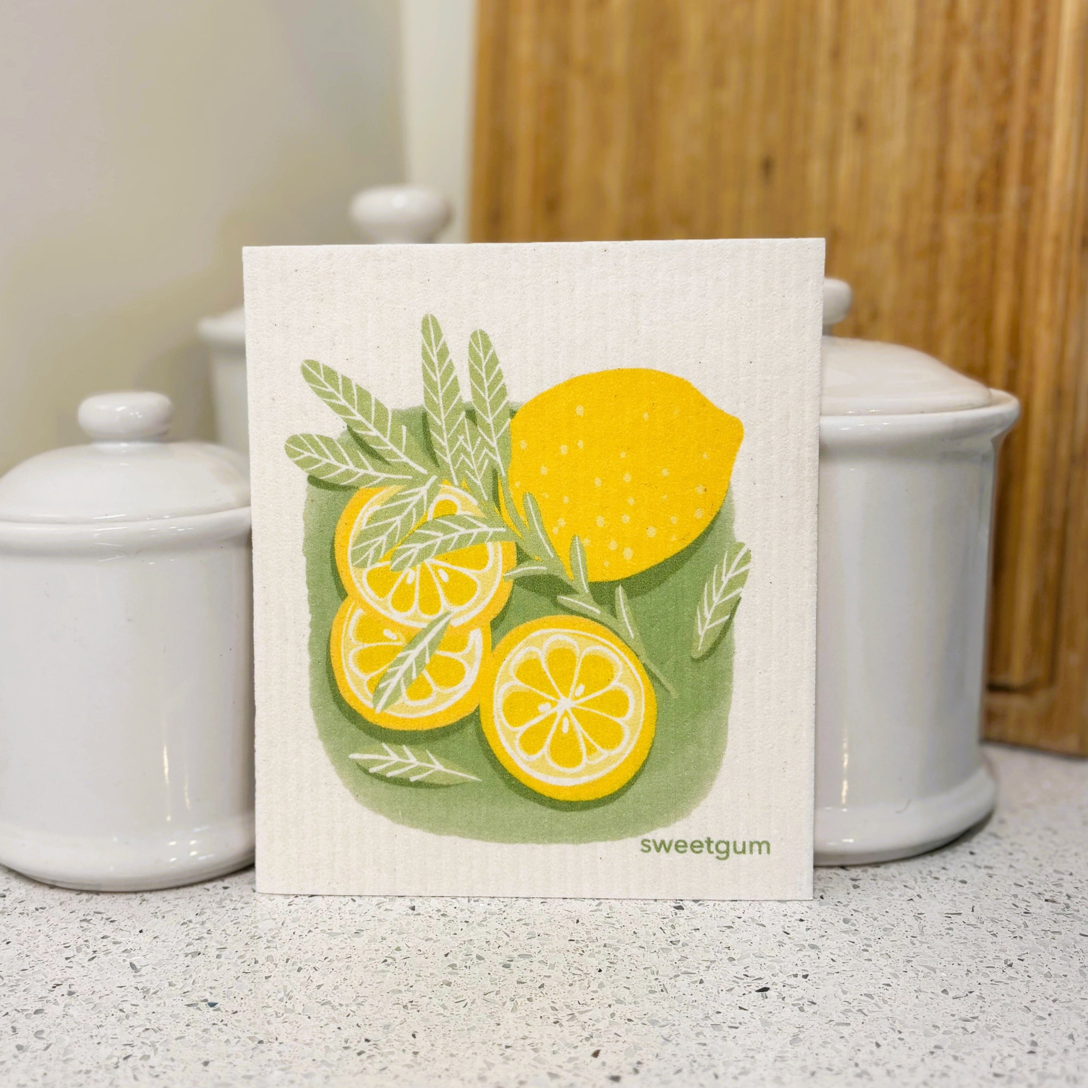 Lemons & Sage Swedish Dishcloth | Yellow & Green | Sweetgum Home
