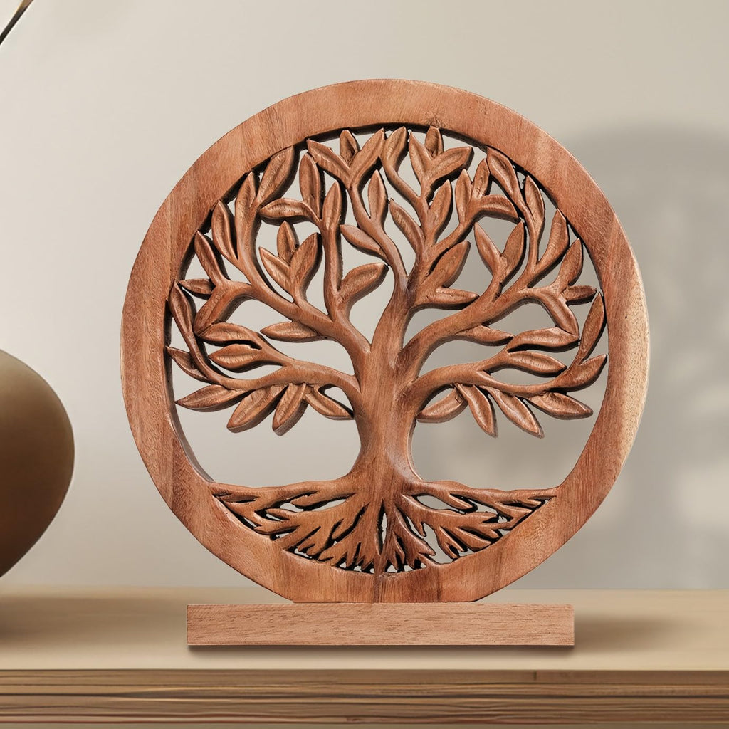 Sacred Roots – Hand-Carved Tree of Life Wooden Sculpture, Artistic Home Décor