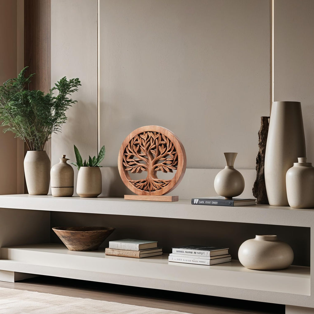 Sacred Roots – Hand-Carved Tree of Life Wooden Sculpture, Artistic Home Décor