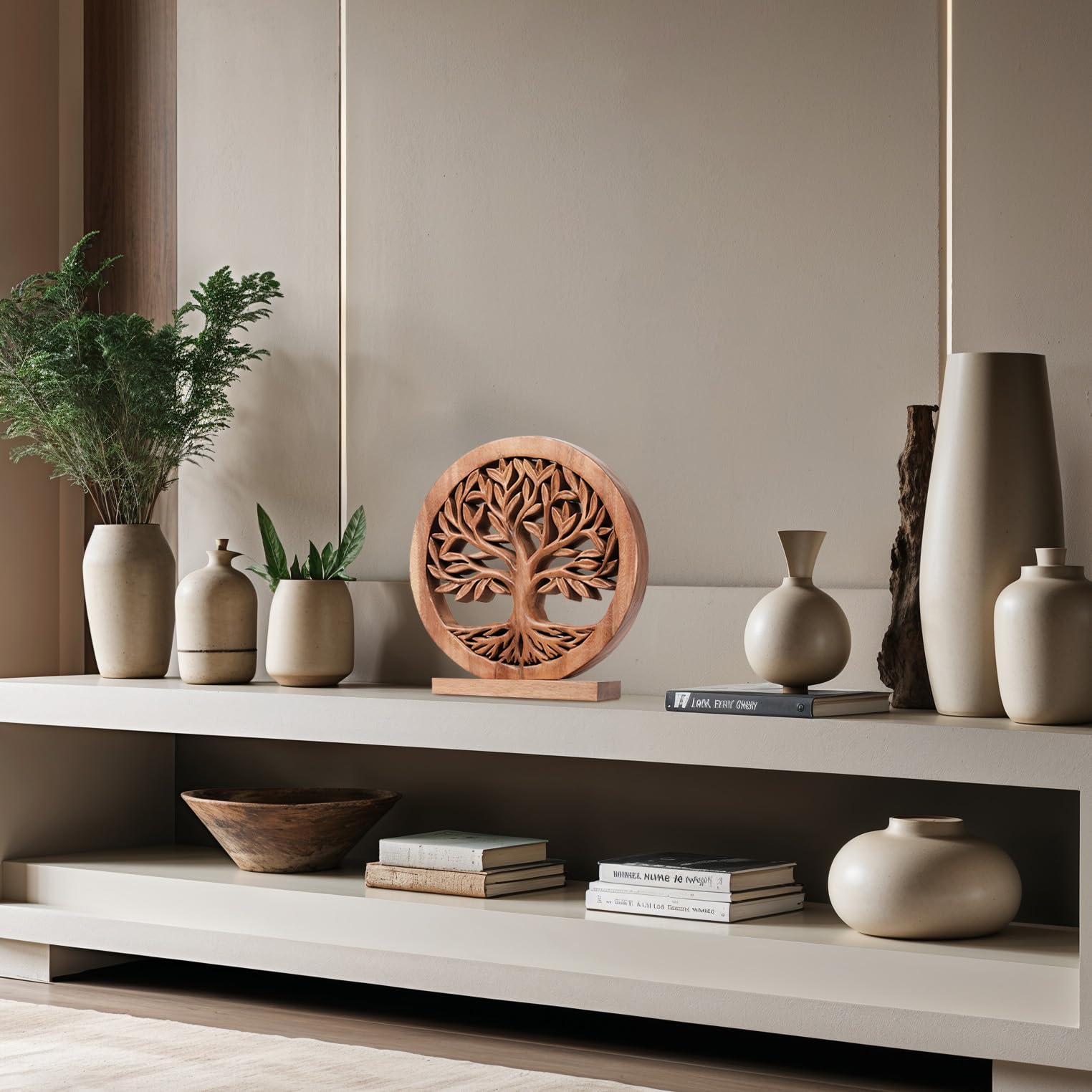 Sacred Roots – Hand-Carved Tree of Life Wooden Sculpture, Artistic Home Décor