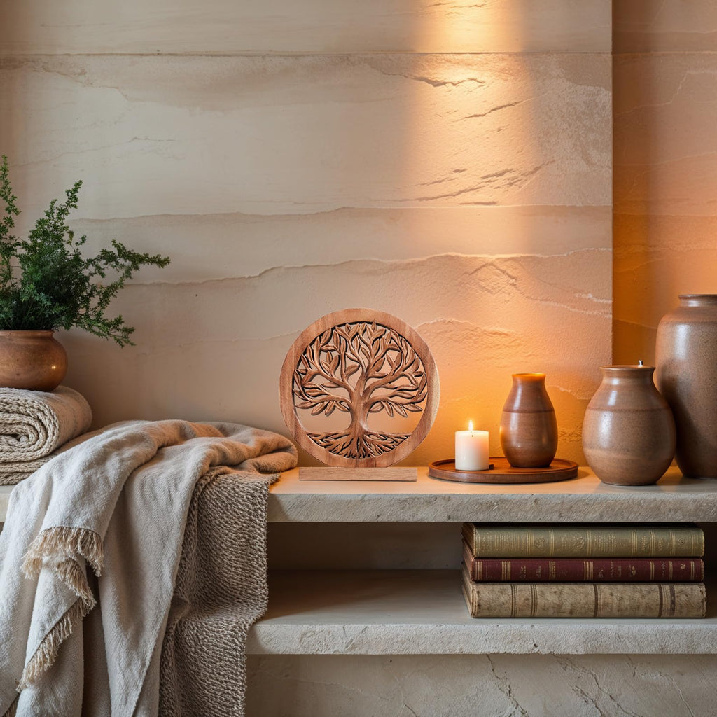 Sacred Roots – Hand-Carved Tree of Life Wooden Sculpture, Artistic Home Décor