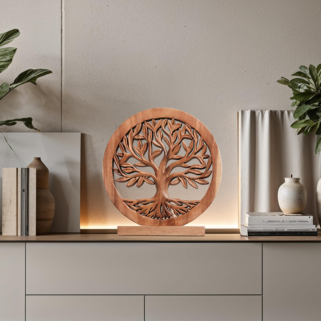 Sacred Roots – Hand-Carved Tree of Life Wooden Sculpture, Artistic Home Décor