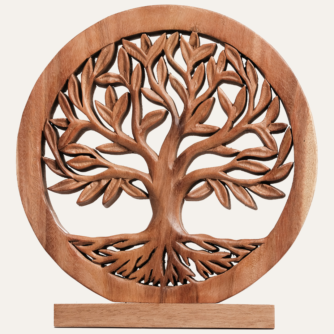 Sacred Roots – Hand-Carved Tree of Life Wooden Sculpture, Artistic Home Décor